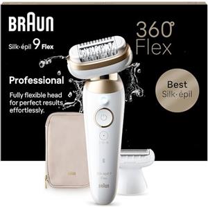 Braun Silk-épil 9 Flex Depilatore Donna, Epilatore Elettrico Donna Con Testina Flessibile a 360° Per Epilazione Semplice, Wet & Dry, Pelle Liscia a Lungo, 9-041 3D, Bianco/Oro