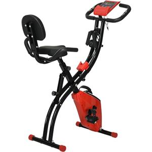 HOMCOM Cyclette Pieghevole 2 in 1, Resistenza Magnetica Regolabile 8 Livelli, Bici da Fitness con Sensore di Frequenza Cardiaca, Elastici per Braccia, Schermo LCD, Rosso