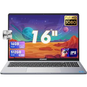 ACEMAGIC PC Portatile 16 Pollici 16GB DDR4 512GB SSD,Celeron N95(Fino a 3,4 GHz) Notebook,1920 * 1200 IPS Full HD Portatile,Scocca in metallo,WiFi,BT5.0,3*USB3.2,HDMI,tipo C Ufficio Grigio