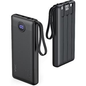 VRURC Power Bank slim 10000mAh con 4 cavi integrati Caricatore Portatile USB C Batteria Esterna Portatile LED Digitale Display con 4 uscite & 2 Ingressi compatibile con iPhone Huawei e Smartphone