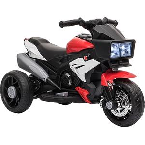HOMCOM Moto Elettrica per Bambini 3-5 Anni 6V (max. 25kg), Velocità 3km/h, con 3 Ruote, Luci e Suoni, Rosso, 86x42x52cm