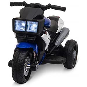 HOMCOM Moto Elettrica per Bambini 3-5 Anni 6V (max. 25kg), Velocità 3km/h, con 3 Ruote, Luci e Suoni, Blu e Nero, 86x42x52cm