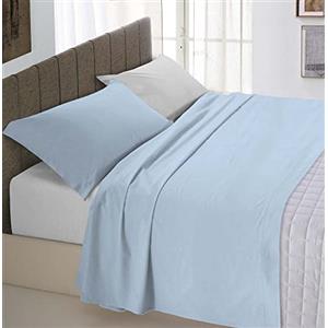 Italian Bed Linen Completo Letto 100% Cotone Natural Color, Azzurro/Grigio Chiaro, Matrimoniale