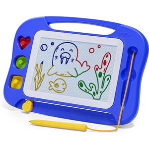 SGILE Lavagna magnetica per bambini, lavagnetta cancellabile colorata con penna magnetica, lavagna magica con tre timbri, Regalo di compleanno, Giocattolo educativo per bambini, Blu