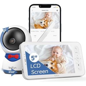 BOIFUN Baby Monitor Video, Controllo Tramite APP Mobile & Monitor LCD,Tracciamento Automatico,Rilevamento di Suoni e Movimenti AI, Display 1080P da 5 Pollici & 360° PTZ Telecamera, Audio a 2 vie