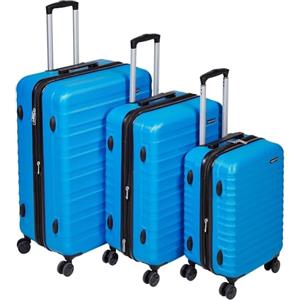 Amazon Basics Trolley rigidi Set da 3 Pezzi con rotelle girevoli, 55 cm, 68 cm, 78 cm, Blu chiaro