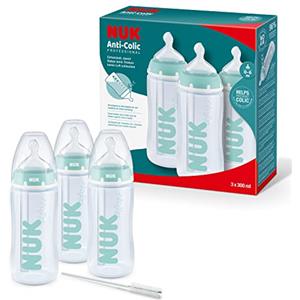 NUK First Choice+ Set di biberon professionali anti-coliche | 0-6 mesi | Controllo della temperatura | 300 ml | Senza BPA | Tettarella in silicone | Blu | 3 pezzi