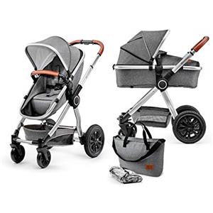 kk Kinderkraft Kinderkraft Passeggino Duo Veo, 2 in 1 , Carrozzina, Navicella, Ammortizzate, Pieghevole, Accessori, 0-15 kg, Grigio