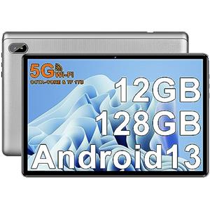 FACETEL Tablet 10 Pollici Android 13 Tablet con 5G WiFi, Octa-Core 2.0 GHz, 12 GB + 128 GB TF 1TB, Batteria 6000mAh, FHD 1280 * 800, Doppia Camera, Bluetooth 5.0, GPS, Tablets PC con Case - Silver