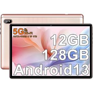 FACETEL Tablet 10 Pollici Android 13 Tablet con 5G WiFi, Octa-Core 2.0 GHz, 12 GB + 128 GB TF 1TB, Batteria 6000mAh, FHD 1280 * 800, Doppia Camera, Bluetooth 5.0, GPS, Tablets PC con Case - RoseGold