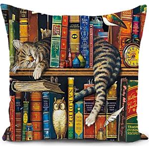 HUASHUZI federe cuscini divano 45x45 lettura gatto regalo donna gadget copricuscini divano cuscino libreria decorativi soggiorno camera da letto accessori