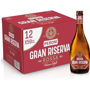 Peroni Birra Gran Riserva Rossa, Cassa con 12 Bottiglie da 50 cl, 6 L, Tipo Vienna Style dal Gusto Corposo con Aroma di Malto e Caramello, Gradazione Alcolica 5.2% Vol