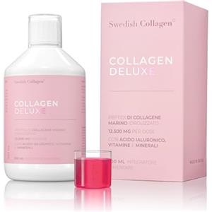 Swedish Collagen - Collagen Deluxe 500 ml Peptidi di Collagene Marino Idrolizzato | 12.500 mg Collagene | Con Acido Ialuronico, Vitamine e Minerali