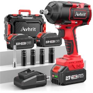 Avhrit Avvitatore a Impulsi con 8000mAh Batteria, 1000Nm/738Ft-lbs Coppia Elevata Avvitatori a Massa Battente, 2400 giri/min, 4 Bussola, 5-pollice Barra di Estensione per Auto di Famiglia, Camion