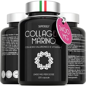 SuperSelf Collagene Marino con Acido Ialuronico 2400mg - Integratore Idrolizzato Vitamina C - 120 Capsule - Compresse di Collagene Puro di Tipo 1 per Pelle, Capelli, Ossa