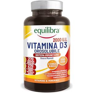 equilibra, Vitamina D3 2000 UI, 270 Compresse, 50 mcg per Compressa, Orosolubile, per il Benessere di Ossa e Muscoli, Supporto al Sistema Immunitario, Vegetariano, Senza Glutine, Senza Lattosio