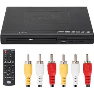 puseky Lettore DVD, Lettore VCD per TV con Cavo AV, Lettore CD USB Multifunzione Giocatore con Telecomando per Casa Sistema stereo