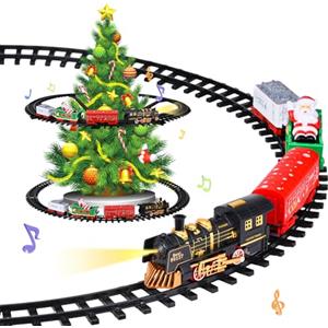 DAOUZL Treno intorno l'Albero di Natale, Set elettrici con luci e suoni, giocattolo per bambini dai 3 anni in su