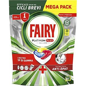 Fairy Platinum Detersivo Pastiglie Lavastoviglie Plus, Brillantante, 38 Capsule, Limone, Tecnologia Pulizia Profonda Con Azione Brillantante, Contro Il Grasso / Incrostazioni Ostinate