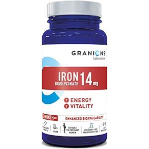 Granions Ferro Bisglicinato 14 mg + Vitamina B, Energia e Vitalità, 100% Dell'Apporto Raccomandato, Biodisponibilità Ottimale, Donne Incinte, 60 Capsule = 2 Mesi