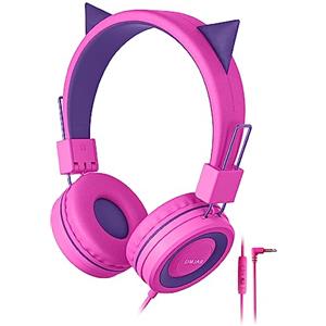 SIMJAR Cat Ear - Cuffie con microfono per la scuola, con limitatore del volume 85/94dB, con cavo per ragazze, design pieghevole, per apprendimento online, viaggi/tablet/iPad (viola)