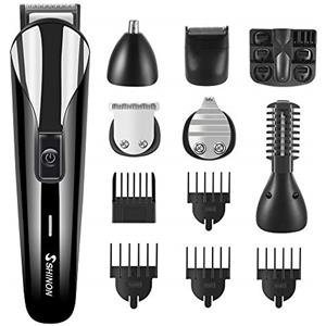 HT TopHinon Regolabarba Uomo Tagliacapelli Professionale Elettrico Barba e Capelli Rasoio Corpo Rifinitore Precisione per Capelli, Barba, Corpo, Naso e Orecchie 6 in 1 Kit,con Lama rotante in Acciaio Inossidabile