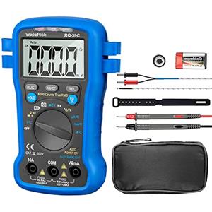 WapoRich Multimetro digitale RQ-39C TRMS 6000 Counts Voltmeter, Auto Ranging Accurate Measures AC/DC Amps, Volts, Ohms, Resistance, Capacitor, NCV Temp Test, Frequenza con Auto Backlight
