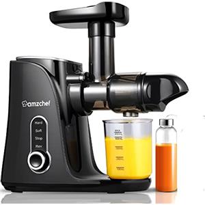 AMZCHEF Spremiagrumi frutta e verdura con 2 modalità di velocità - Slow Juicer con bottiglia portatile e 2 tazze - Senza BPA Cold Press Juicer con LED intelligente e funzione di inversione - Nero