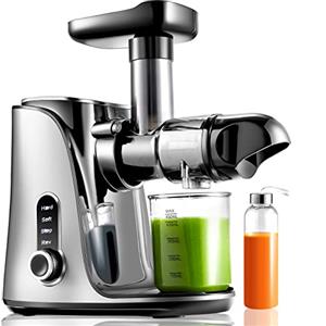 AMZCHEF Spremiagrumi frutta e verdura con 2 modalità di velocità - Slow Juicer con bottiglia portatile e 2 tazze - Senza BPA Cold Press Juicer con LED intelligente e funzione di inversione - Grigio