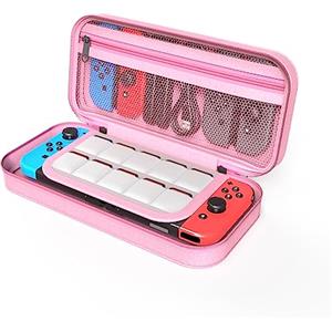 HYGMOCC Custodia per Nintendo Switch / Switch OLED, pieghevole morbido durevole sacchetto di viaggio con 10 cartucce di giochi per Switch Console Accessori (rosa)