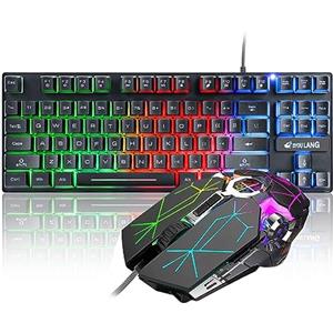 LexonElec Mouse ottico da gioco con 87 tasti, con funzione meccanica, con retroilluminazione LED arcobaleno, per PC da gioco, 6 pulsanti, 2400 DPI, 7 LED, retroilluminato, per PC, ufficio, giochi