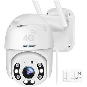 GENBOLT [DC&POE] 3G/4G LTE Telecamera SIM Esterno, Videocamera Sorveglianza Esterni 1080P CCTV IP Camera Sicurezza con Visione Notturna a Colori, PTZ 4X Zoom Digitale 2-Audio Rilevamento Umano