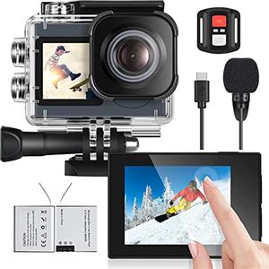 icefox Action Cam, 20MP Action Cam 4K con Touch Screen, impermeabile fino a 40m sotto l'acqua, Stabilizzatore EIS, con Microfono, grigio scuro