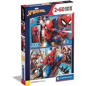 Clementoni Spider-Man Spiderman Supercolor Marvel Spiderman-2X60 (Include 2 60 Pezzi) Bambini 5 Anni, Cartoni Animati, Puzzle Supereroi-Made In Italy, Multicolore, 21608