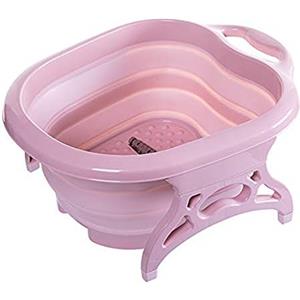 Niikee - Vasca da bagno pieghevole con 4 rulli massaggiatori, grande e robusto, in plastica, per piedi in ammollo, pedicure e massaggio alle caviglie (rosa)