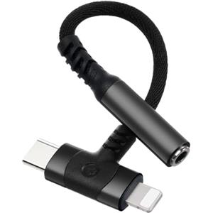 AXFEE Adattatore Light-ning & USB-C a Jack 3.5mm, Connettore Jack da 3.5mm Cuffie Femmina, 2 in 1 Cavo Adattatore per Auricolari, per iPad/iPhone15/14/13/12, Samsung Galaxy S22 S21 S20 Ultra(Nero)