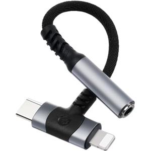 AXFEE Adattatore Light-ning & USB-C a Jack 3.5mm, Connettore Jack da 3.5mm Cuffie Femmina, 2 in 1 Cavo Adattatore per Auricolari, per iPad/iPhone15/14/13/12, Samsung Galaxy S22 S21 S20 Ultra(Grigio)