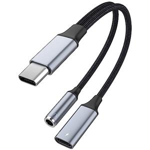 AXFEE Adattatore USB Type-C Connettore Jack da 3,5mm, 2 in 1 Adattatore USB C a Jack, Cavo Cavo USB C a Dongle Audio Aux per Cuffie Stereo, Compatibile Con Huawei Mate 10 PRO P30 Samsung Galaxy S21