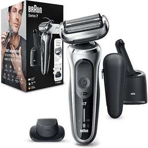 Braun Series 7 Rasoio Elettrico Barba, Rifinitore Di Precisione EasyClick, Stazione SmartCare, 360° Flex, Wet&Dry Ricaricabile, Custodia da Viaggio, Idea Regalo, Festa del Papà, 71-S7200cc Argento