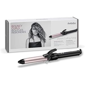 BaByliss C325E Ferro Arricciacapelli da 25mm, Satin Touch, 10 temperature, Supporto integrato, Nero e rosa