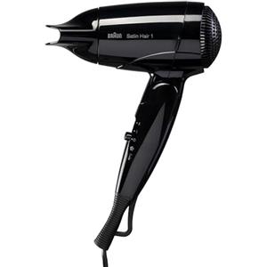 Braun Satin Hair 1 Style&Go BRHD130E Asciugacapelli 1200W, 2 Temperature, Ultra Leggero, Multivoltaggio, da Viaggio, Concentratore, Nero