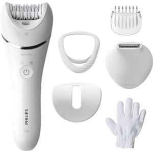 Philips Epilator Series 8000, dispositivo di epilazione Wet & Dry cordless per gambe e corpo con 6 accessori, rifinitore ed esfoliante corpo, modello BRE715/00