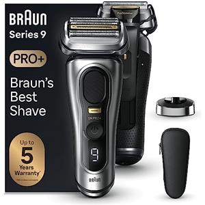 Braun Series 9 PRO +, Regolabarba Uomo, Rasoio Elettrico Barba Rifinitore di precisione, Custodia da Viaggio in tessuto, Batteria Litio Ion, 100% Impermeabile Idea Regalo, 9517s Argento