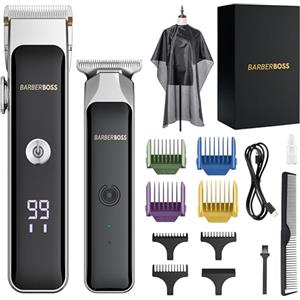 BarberBoss regolabarba portatile da uomo, modello Duo, regolabarba professionale da uomo, lama in ceramica autoaffilante, quadrante di precisione, ricarica USB e display LED, QR-2682