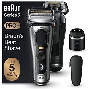 Braun Series 9 PRO +, Regolabarba Uomo, Rasoio Elettrico Barba, Rifinitore di precisione, Custodia Viaggio,Lame Flessibili, SmartCare, Impermeabile, Batteria Litio Ion, Idea Regalo, 9567cc Argento