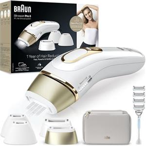 Braun Silk·expert Pro 5 Epilatore Luce Pulsata, Epilazione A Casa, Alternativa All'Epilazione Laser, Con Custodia, Rasoio Donna Venus, 4 Testine, Idea Regalo, PL5358, Bianco/Oro