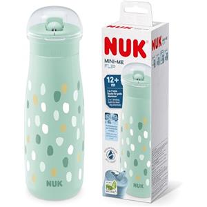 NUK Mini-Me Flip Tazza per bambini con cannuccia | 12+ mesi | 450 ml | Borraccia per bambini | Beccuccio temperato antigoccia | Infrangibile | Mint Dots