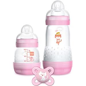 MAM Starter Set di 2 Biberon Easy Start Anticolica, 130ml e 260 ml con Tettarella in Silicone SkinSoft, con Ciuccio Start Nanò, 0+ Mesi, Rosa