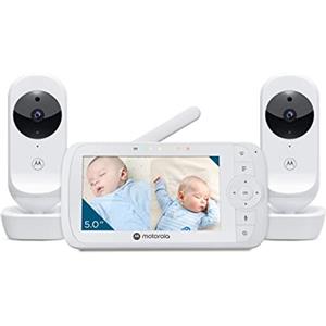 Motorola Nursery VM35-2/Ease 35-2 Baby Monitor con 2 Telecamere, Schermo da 5.0 pollici, Display a schermo diviso, Visione Notturna, Comunicazione Bidirezionale, Monitoraggio Temperatura, Bianco