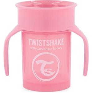 Twistshake 78928, 360 Cup Bicchiere Salvagoccia Antigoccia Bambini 230 ml, Tazza Biberon di Apprendimento da Bere, Bordo Anti-rovesciamento a 360°, Ergonomico, 6+ Mesi, Senza BPA, Rosa Pastello